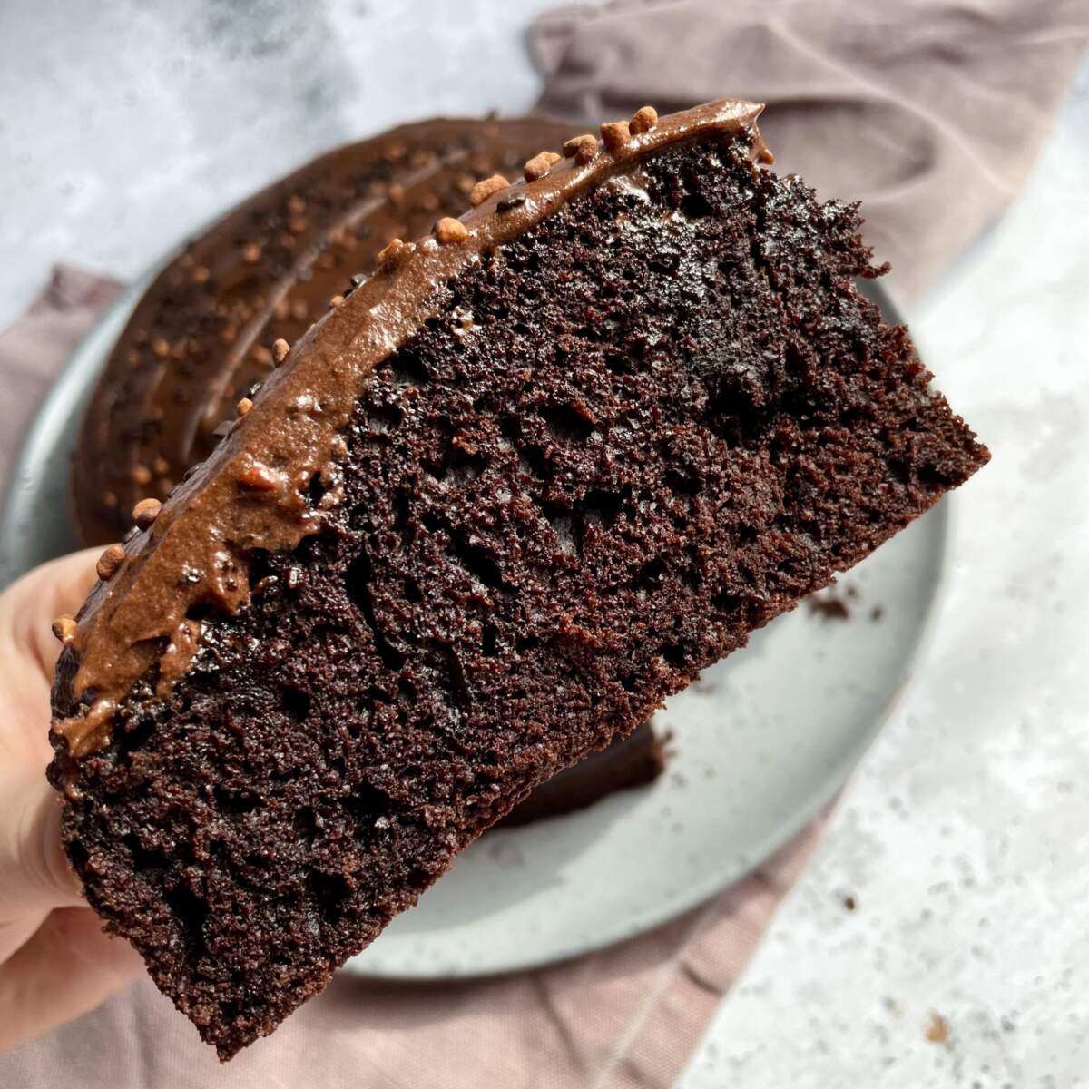 Svampet og blød chokoladekage med kaffe